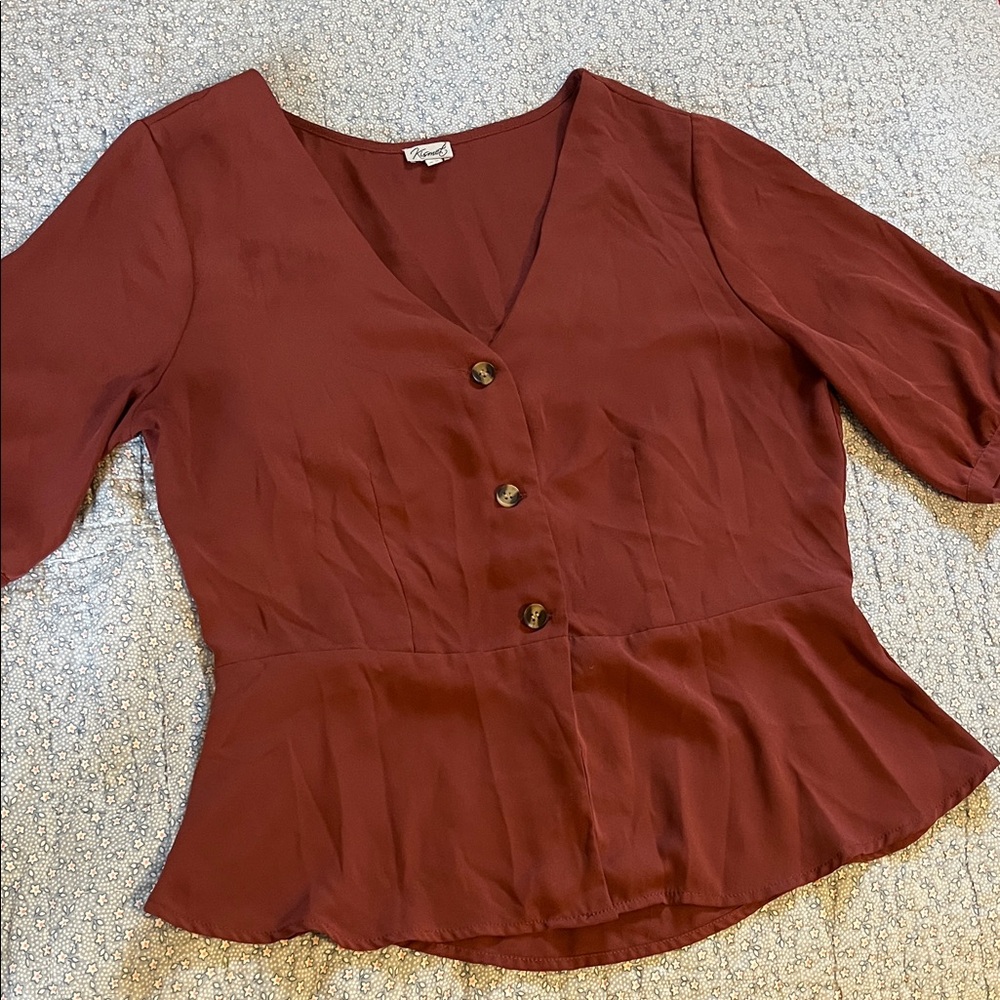 Kismet Deep Red Button-Front Blouse